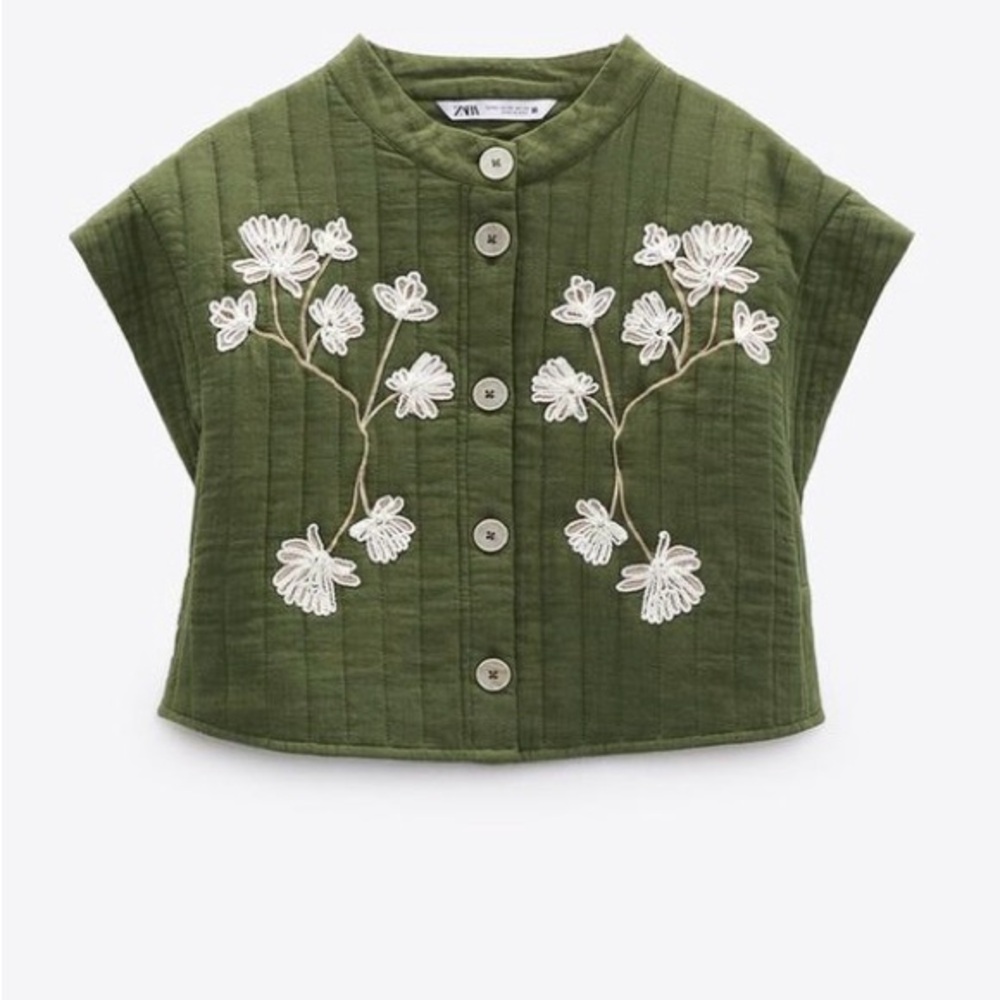 Zara Olive Floral Buttoned Vest